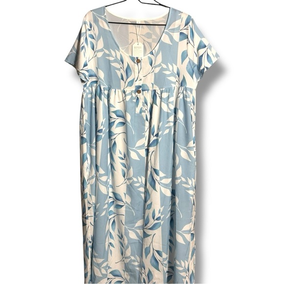 Made With Love Relax Fit Short Sleeve Empire Waist Blue/White Floral Maxi Dress - Picture 7 of 15